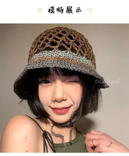 Japanese Hand-Woven Sweet and Cute Lace-Up Mori Girl Bucket Hat