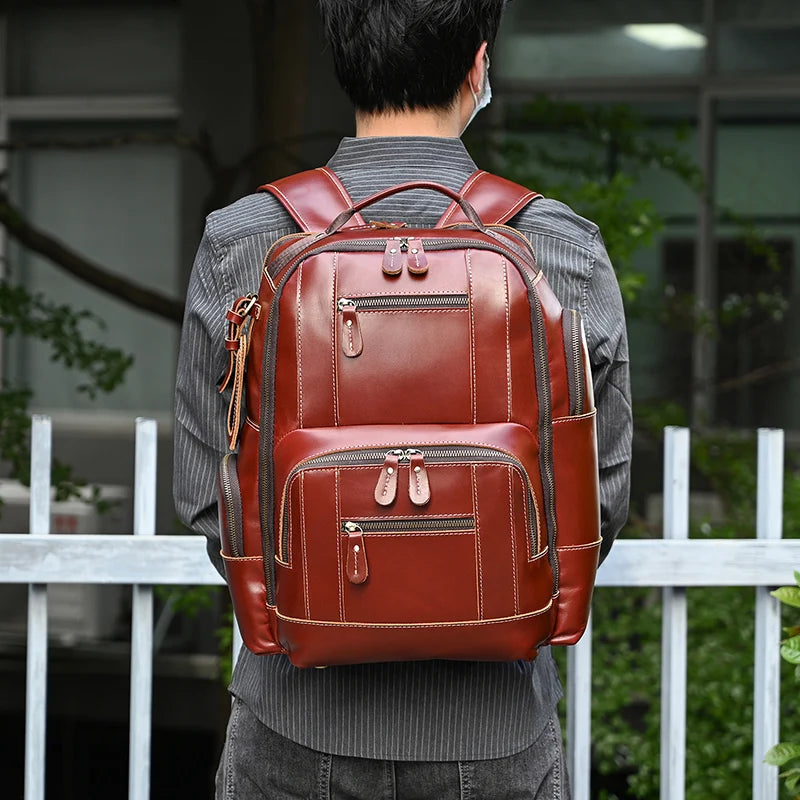 Newsbirds Vintage-Inspired Premium Genuine Leather Multi-Pocket Business Backpack