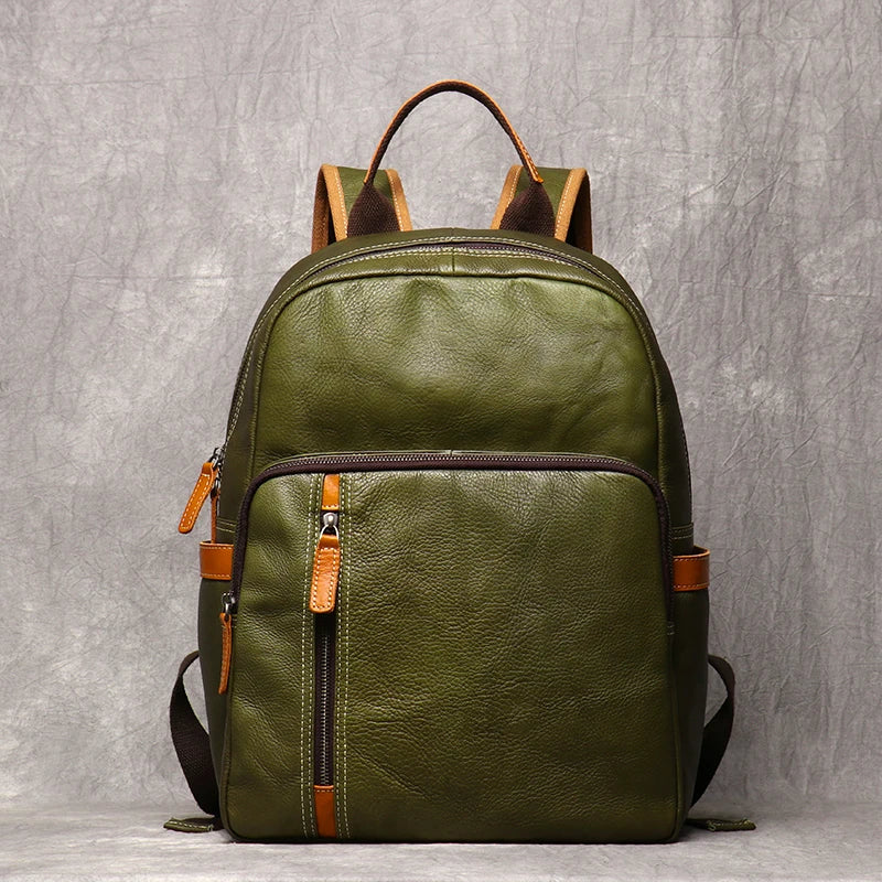 Genuine Leather Classic College-Style Leisure Travel School Backpack