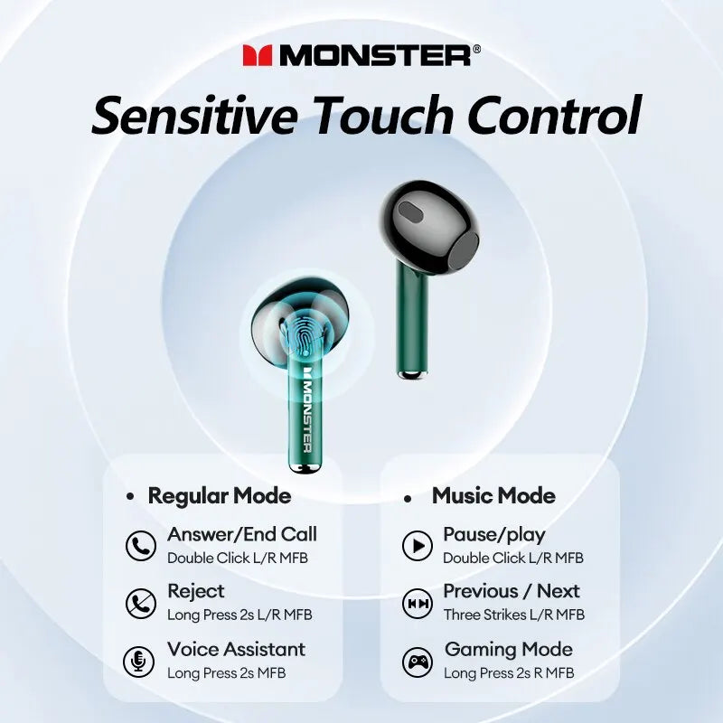 Monster XKT16 Wireless Earphones Bluetooth 5.3 Gaming Headset Earbuds