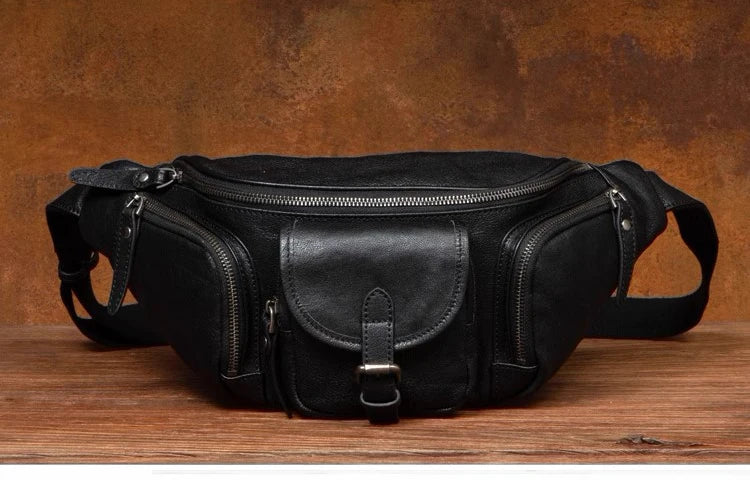 Genuine Western-Style Cowhide Leather Outdoor Adventure Men's Fashion Chest Waist Bag