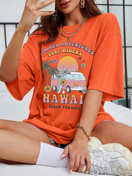 100% Cotton Hawaii Summer Adventure Beach Surf Paradise Casual T-Shirt