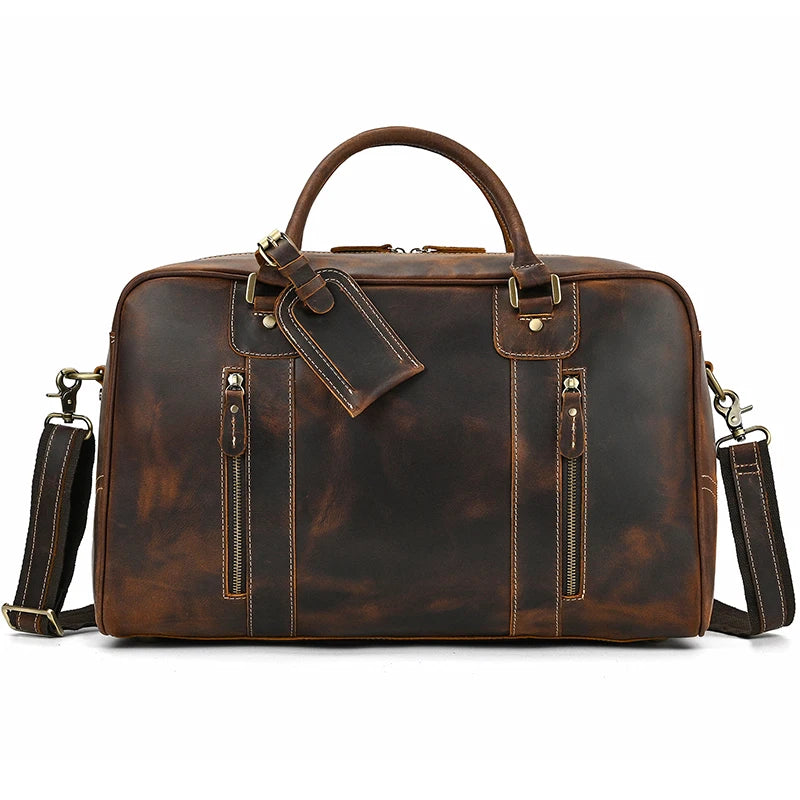 Classic Travel Style Genuine Leather Weekend Over-Night Carry-On Duffle Bag