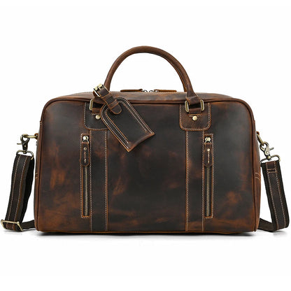 Classic Travel Style Genuine Leather Weekend Over-Night Carry-On Duffle Bag