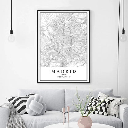 Spanish Travel Adventure Canvas City Map Wall Art Home Decor
