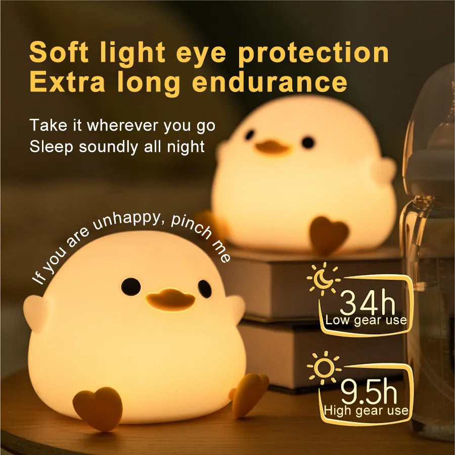 Huggable Travel Buddy LED Touch Cute Duck Night Light USB Rechargeable