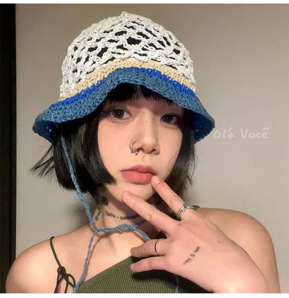 Japanese Hand-Woven Sweet and Cute Lace-Up Mori Girl Bucket Hat