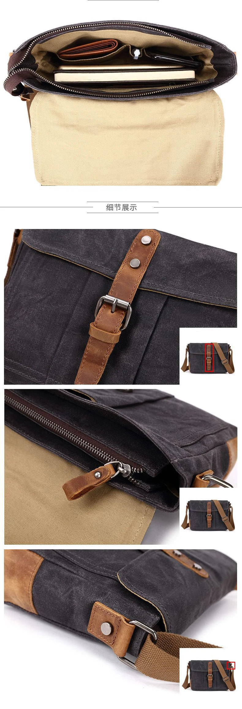 European-Style Timeless Vintage Waxed Canvas Crossbody Daily Commute Messenger Bag