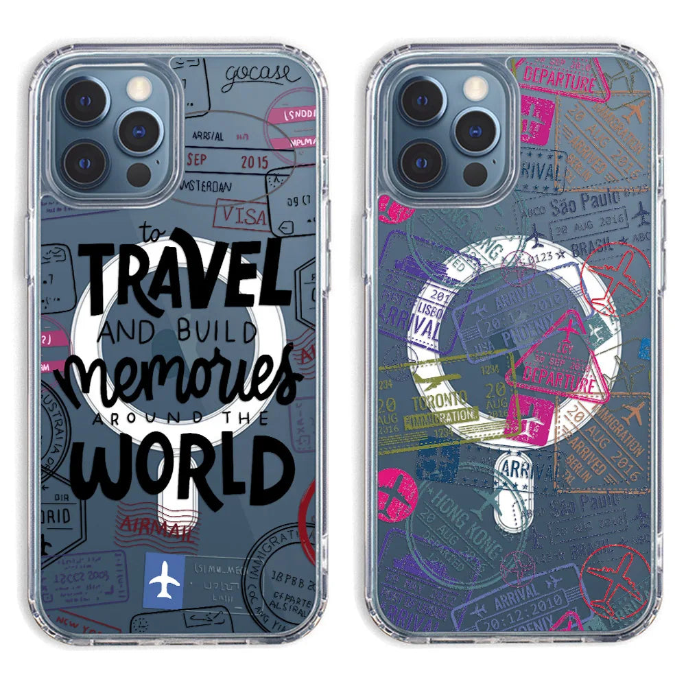 "To Travel and Build Memories Around the World" Text Stamp Phone Case