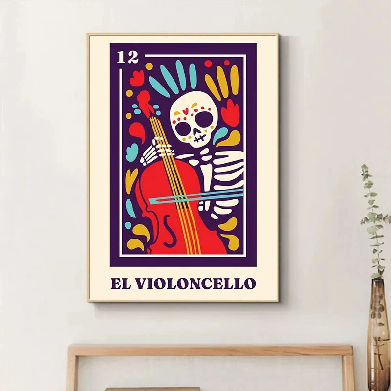 Vintage Mexican Skeleton La Catrina Day of The Dead Art Poster Canvas Wall Prints