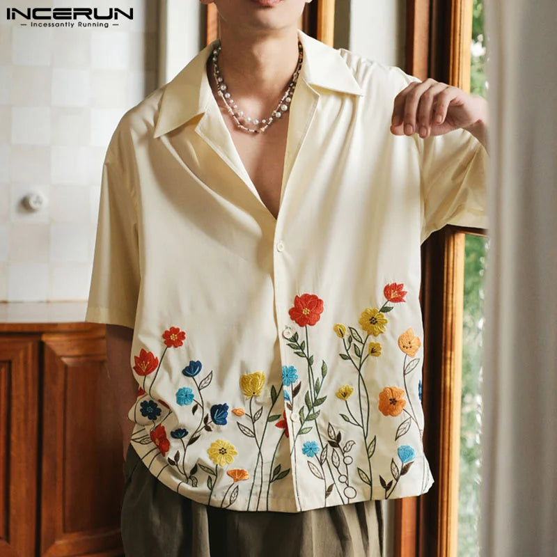 Korean-Style Summer Fashion Printed Floral Short-Sleeve Shirt