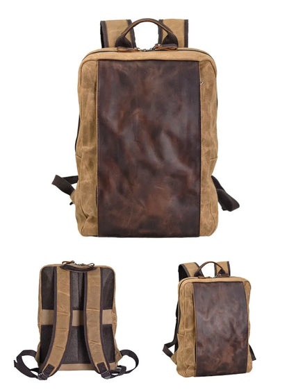 Batik Canvas and Cowhide Leather Durable Outdoor Hiking Everyday Backpack