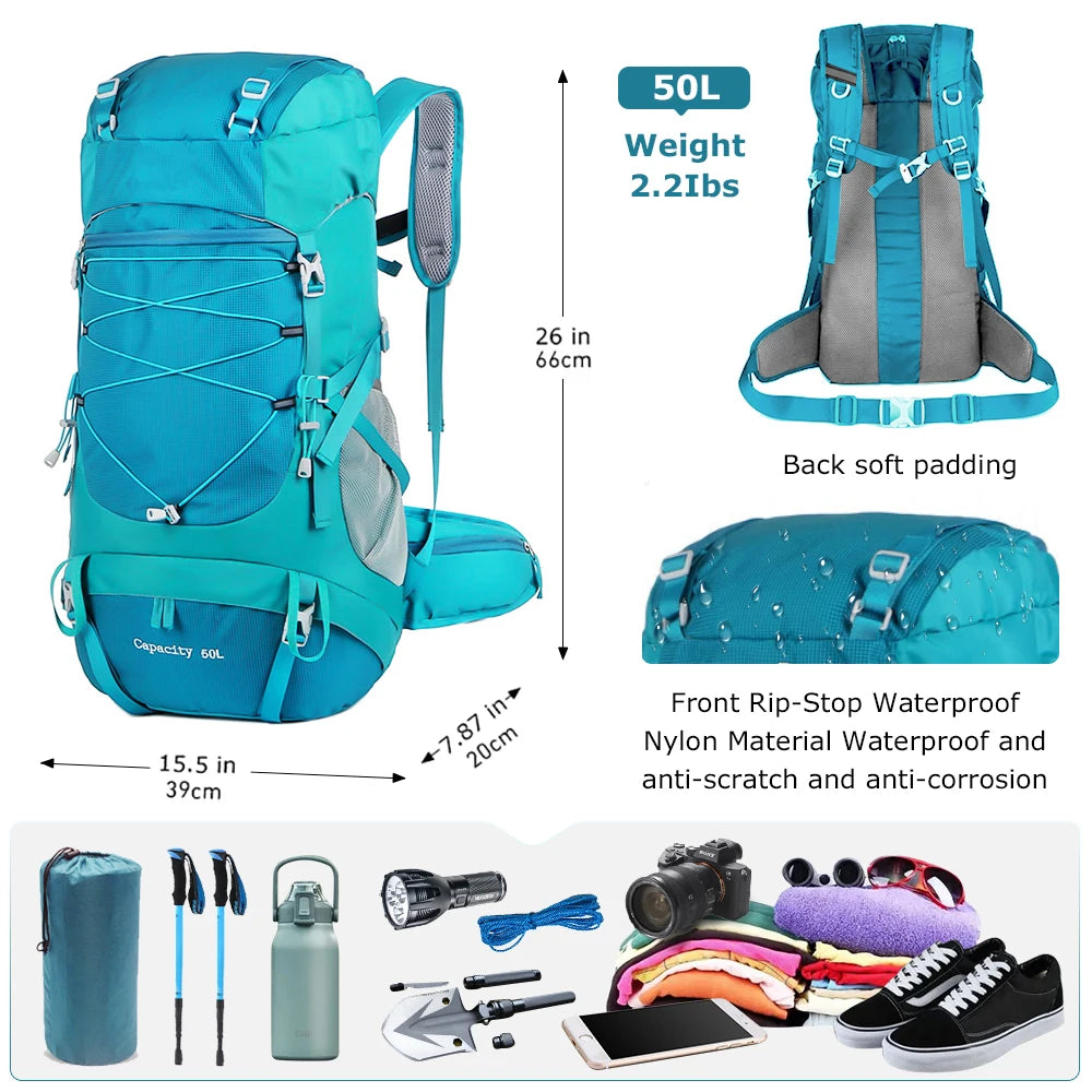 WESTTUNE 50L Multifunctional Hiking Backpack with Rain Cover