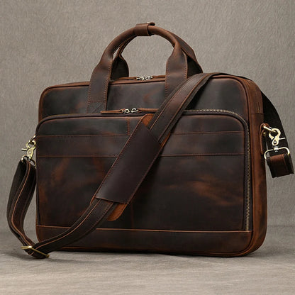 Timeless Design Comfortable Carry Genuine Crazy Horse Leather Classic Men's Briefcase Handbag