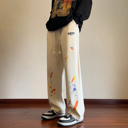 Korean-Style Graffiti Print Wide Leg Streetwear Sweatpants