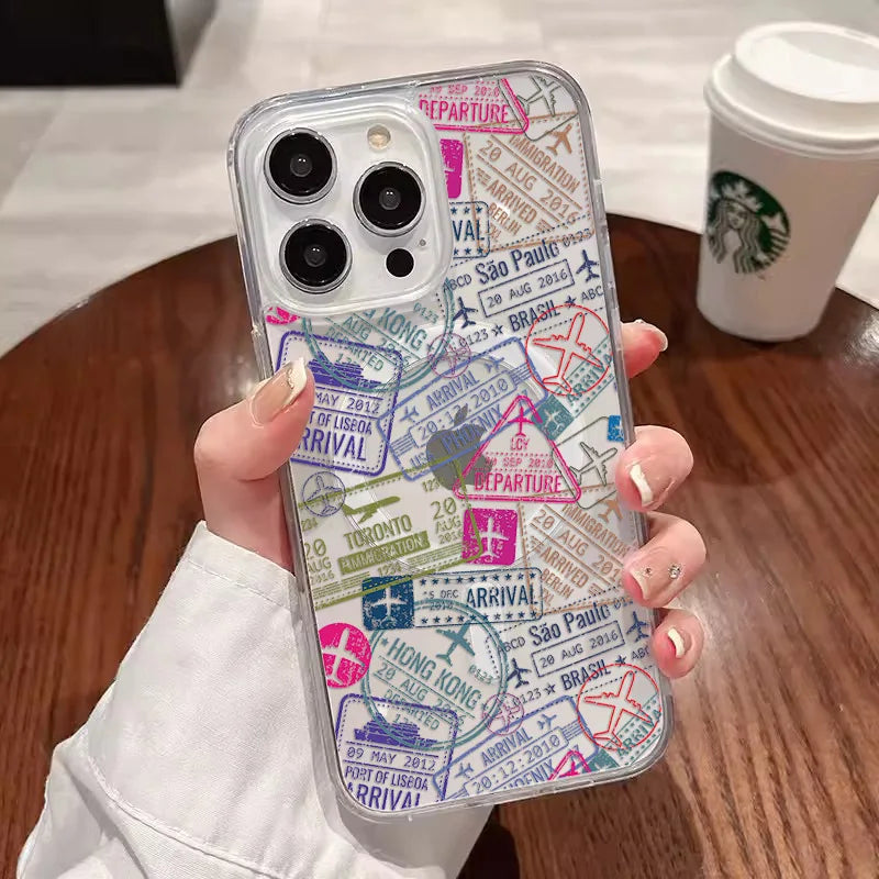 "To Travel and Build Memories Around the World" Text Stamp Phone Case