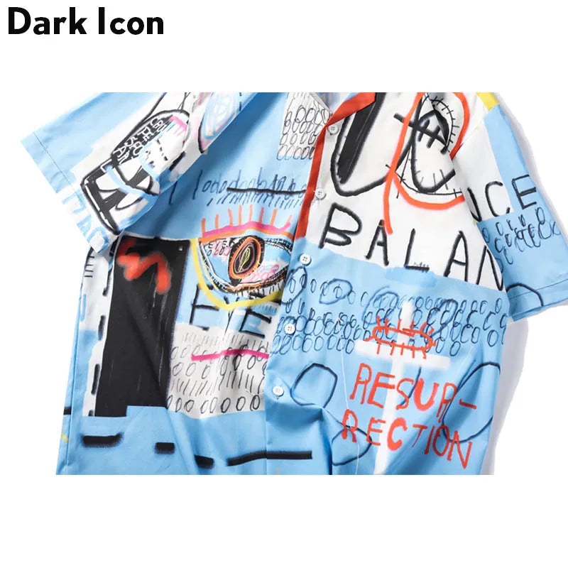Dark Icon Summer Beach Graffiti Streetwear Short Sleeve Shirt