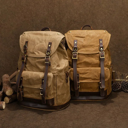 Retro Adventure Waxed Canvas Outdoor High Capacity Classic Multifunctional Backpack