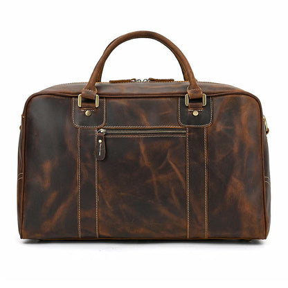 Classic Travel Style Genuine Leather Weekend Over-Night Carry-On Duffle Bag