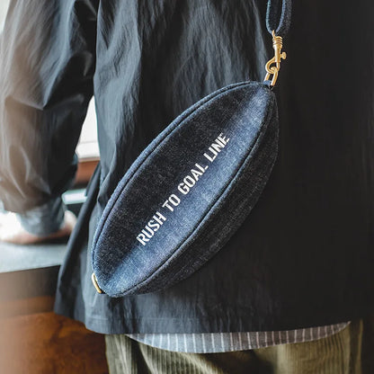 Navy Raw Denim Rugby Vintage-Style Belt Phone Pouch Chest Bag