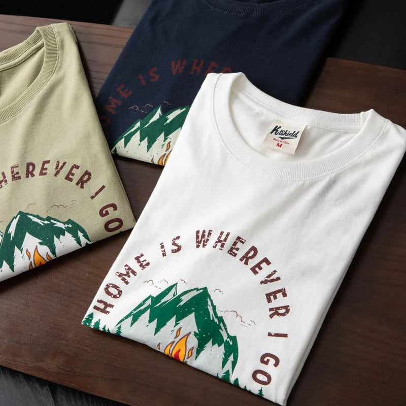 "Adventure Awaits" New American Retro Short-Sleeved Printed T-Shirt