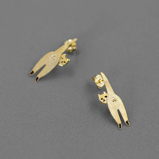 925 Sterling Silver 18K Gold Plated Quirky Cat Butt Stud Earrings