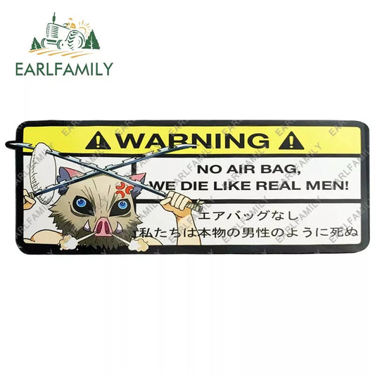 EARLFAMILY Cartoon Inosuke Car Sticker "We Die Like Real Men!" Decal