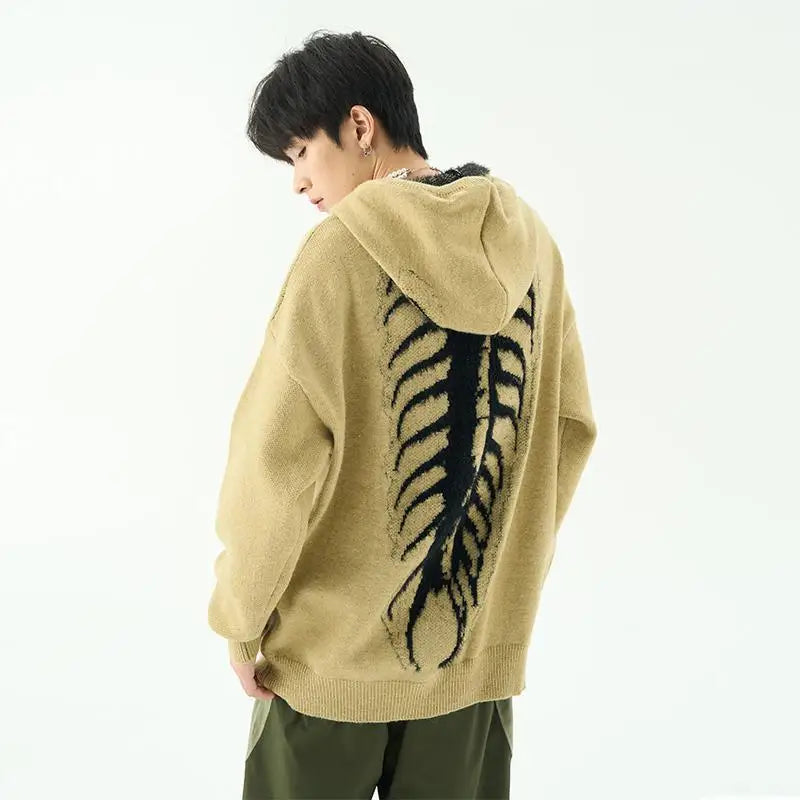 Skeletal Rorschach Slouchy Hooded High Street Knitwear Sweater