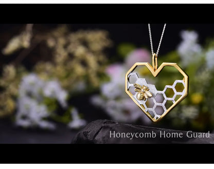 Honeycomb Heart 925 Sterling Silver Fine Jewelry Bee Love Heart Pendant (without chain)