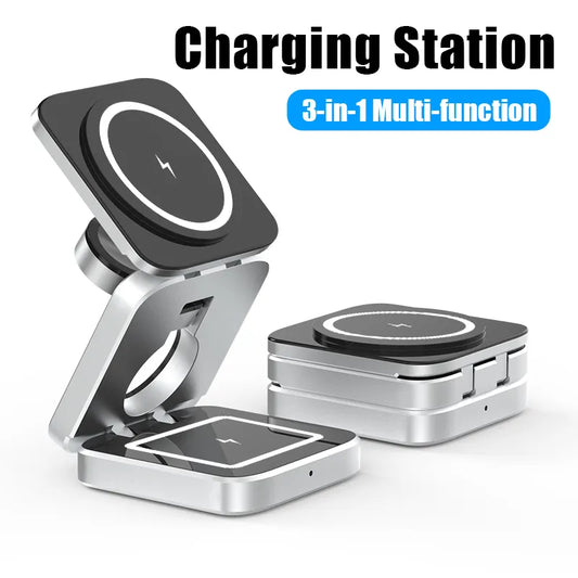 3-in-1 Foldable Magnetic Wireless Travel Fast Charger Stand