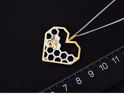 Honeycomb Heart 925 Sterling Silver Fine Jewelry Bee Love Heart Pendant (without chain)