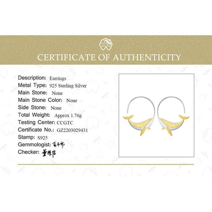 18K Gold Playful Whale Round Hoop Earrings
