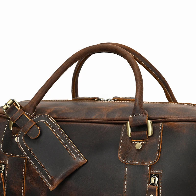 Classic Travel Style Genuine Leather Weekend Over-Night Carry-On Duffle Bag