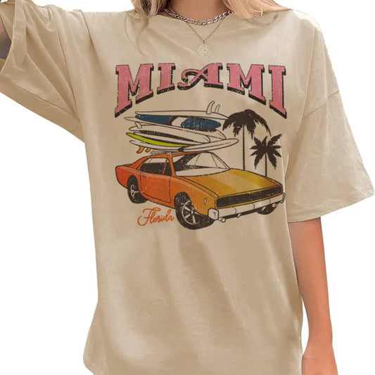 Retro Miami Vintage-Style Beach Party Surf Drive Graphic T-Shirt