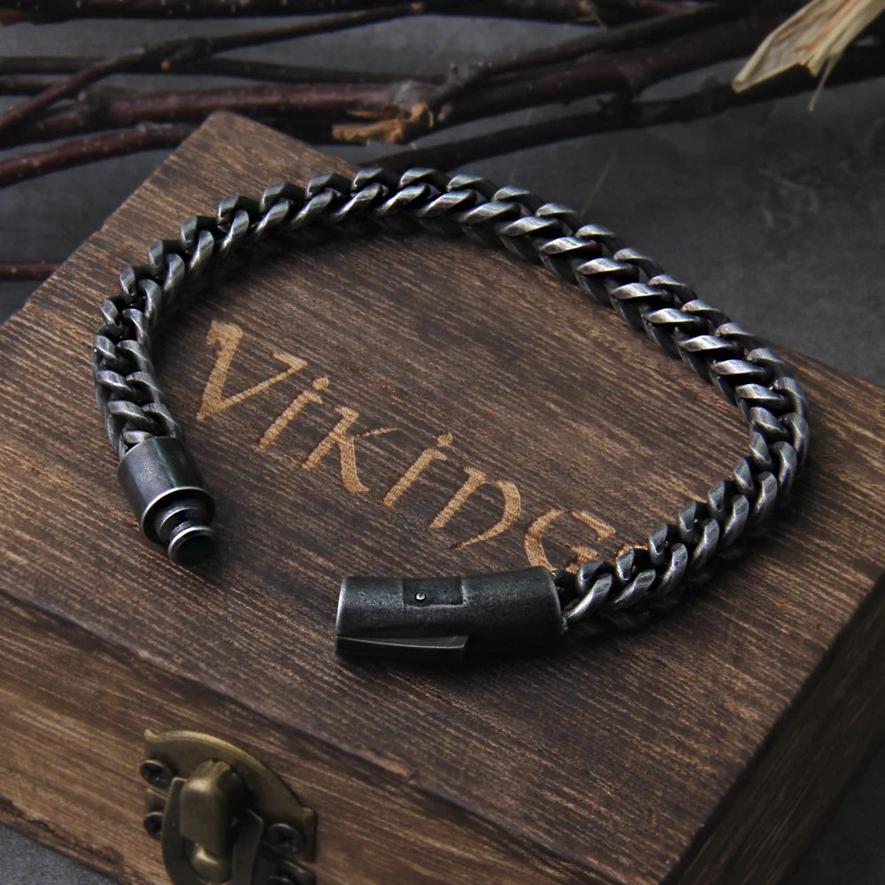 Vintage-Inspired Viking Stainless Steel Snake Chain Link Men's Bracelet