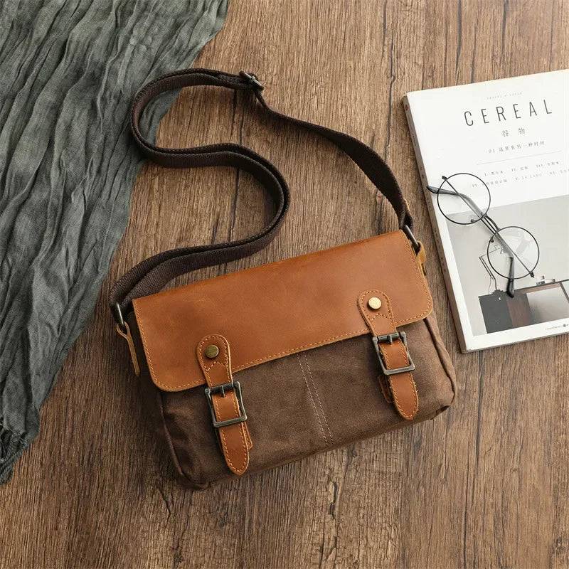 Timeless Companion Retro Style Oil Waxed Canvas Shoulder Crossbody Travel Casual Bag