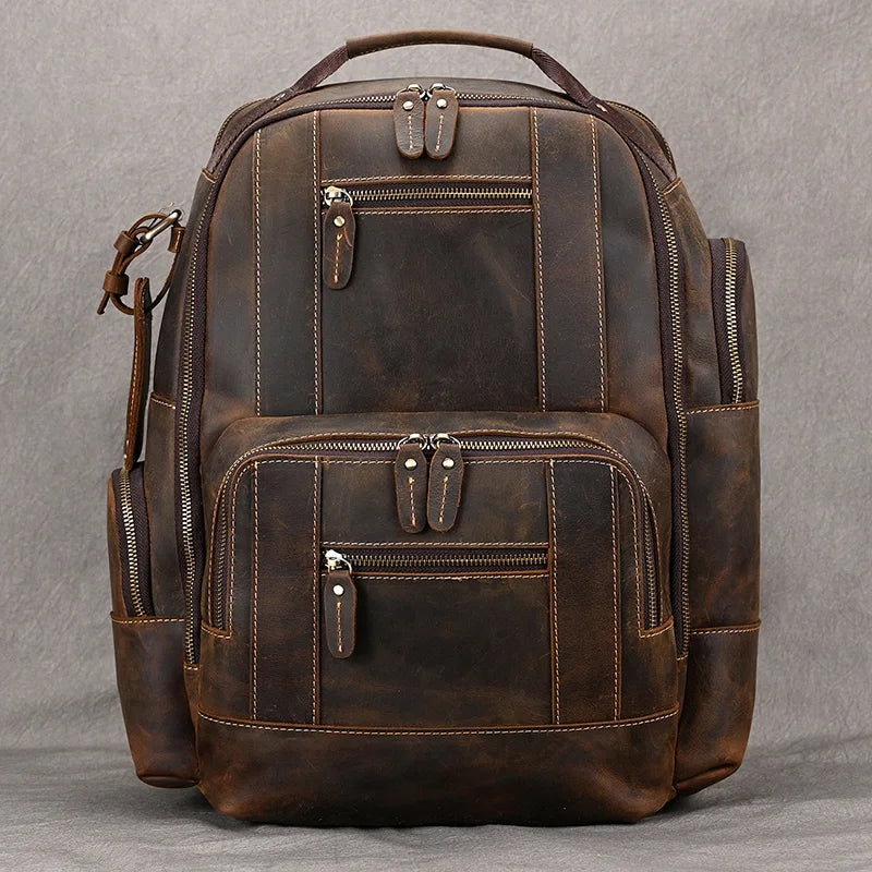 Newsbirds Vintage-Inspired Premium Genuine Leather Multi-Pocket Business Backpack