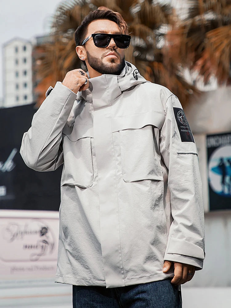 Men's Urban Sport Casual Spring Windbreaker Rain Gear Hooded Jacket