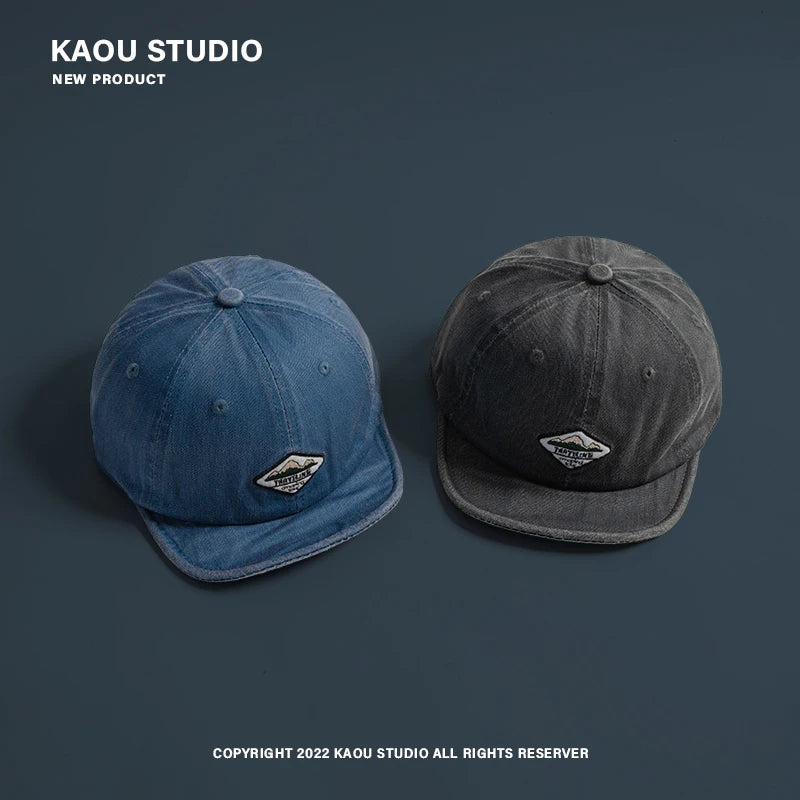 Short-Brimmed Washed Denim Soft Brim Four Season Peaked Cap