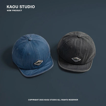 Short-Brimmed Washed Denim Soft Brim Four Season Peaked Cap