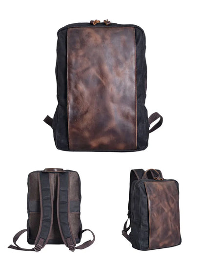 Batik Canvas and Cowhide Leather Durable Outdoor Hiking Everyday Backpack