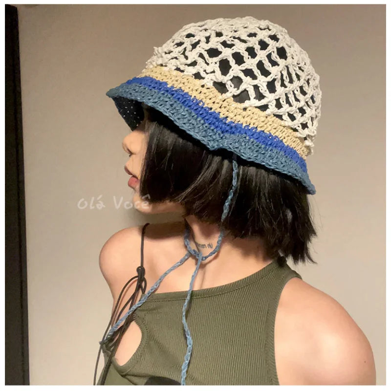 Japanese Hand-Woven Sweet and Cute Lace-Up Mori Girl Bucket Hat