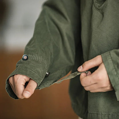 Retro Military-Inspired Drawstring Neckline US Navy Deck Jacket Pullover