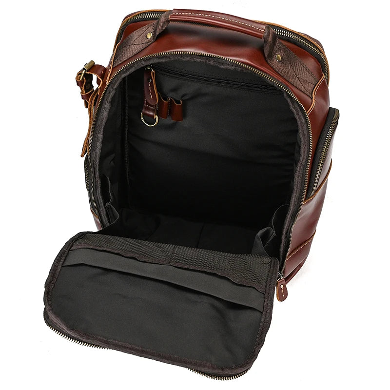 Newsbirds Vintage-Inspired Premium Genuine Leather Multi-Pocket Business Backpack