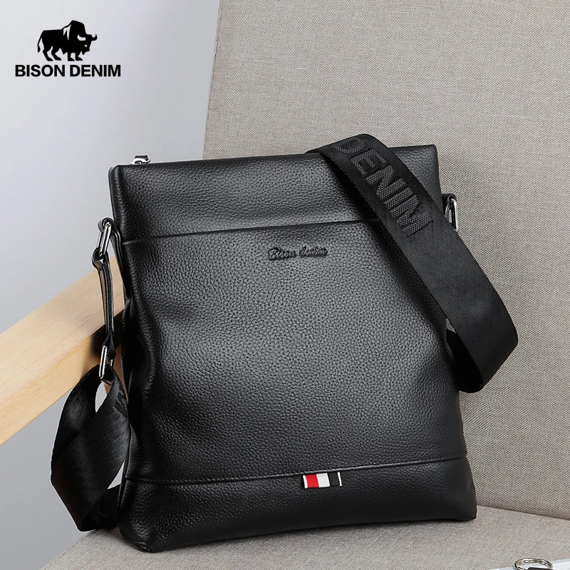 BISON DENIM Genuine Leather Men's Luxury Crossbody Shoulder Messenger Bag