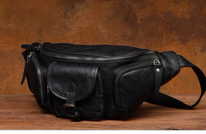 Genuine Western-Style Cowhide Leather Outdoor Adventure Men's Fashion Chest Waist Bag