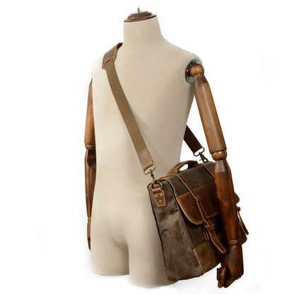 Timeless Adventure Oil Wax Canvas Business Briefcase Shoulder Messenger Bag