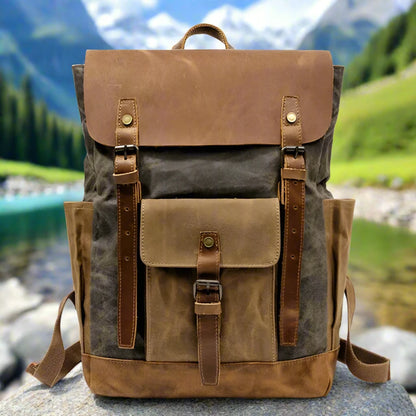 Rugged Adventure Oil Wax Canvas and Leather Vintage Charm Backpack