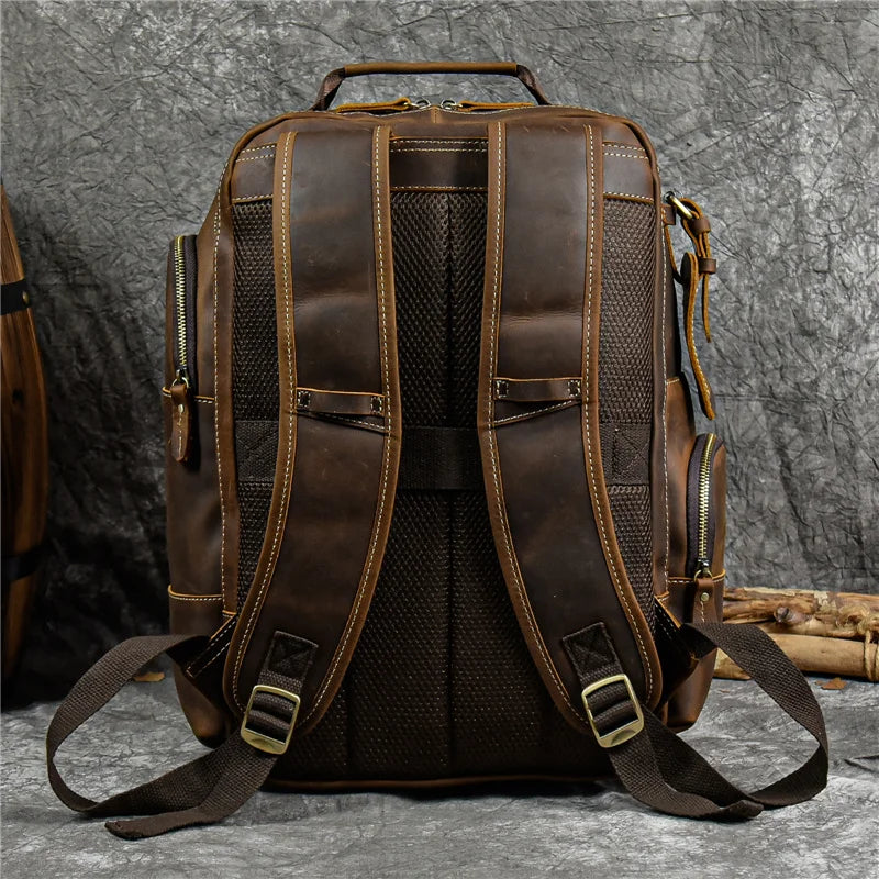 Newsbirds Vintage-Inspired Premium Genuine Leather Multi-Pocket Business Backpack