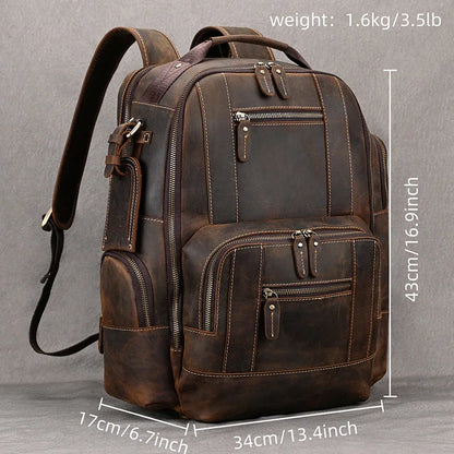 Newsbirds Vintage-Inspired Premium Genuine Leather Multi-Pocket Business Backpack